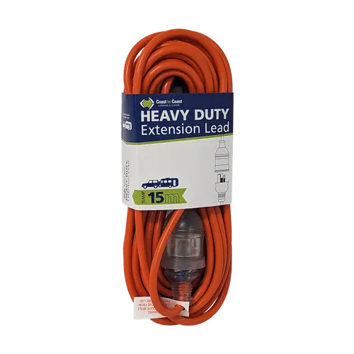 15 Metre 15amp Heavy Duty 240v Extension Lead with Led Coast to Coast