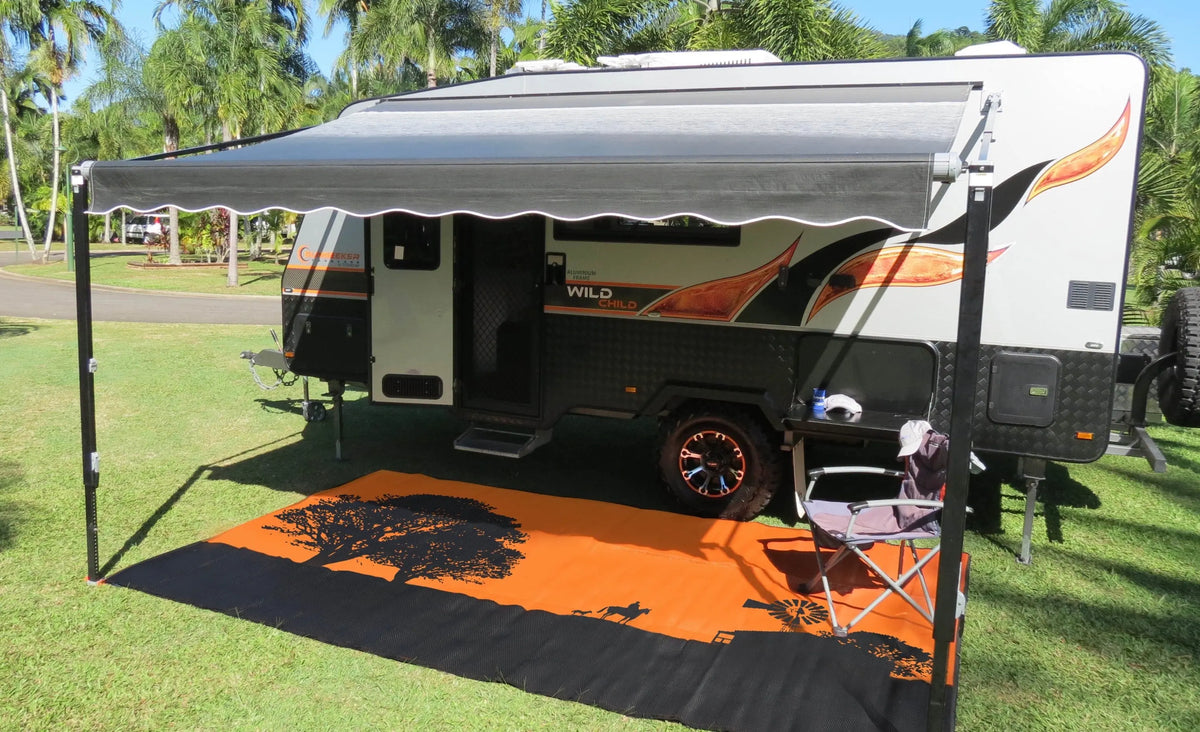 Caravan Camping Mat Outback Style Rust Black Mats by Design