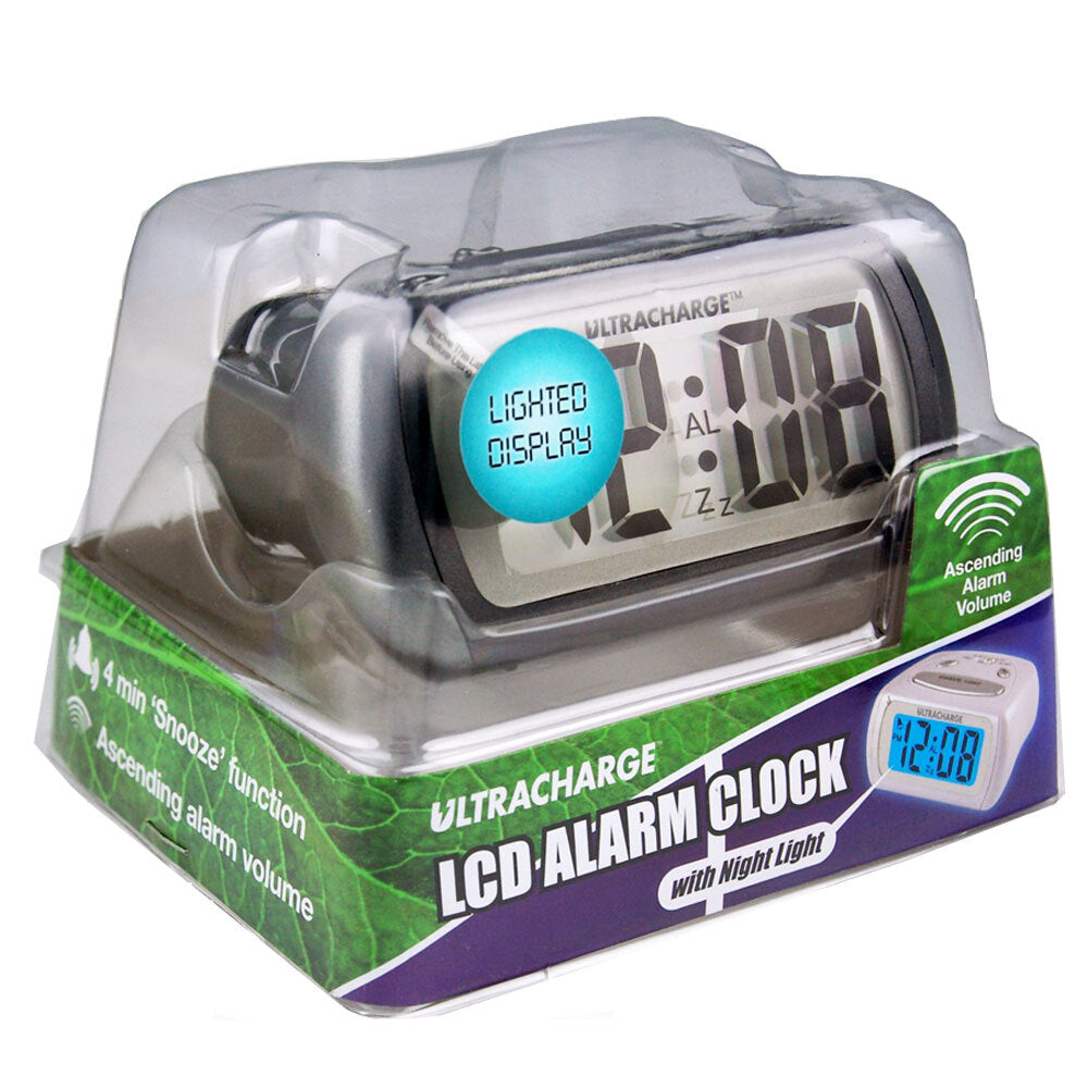 Digital LCD Alarm Clock - Grey