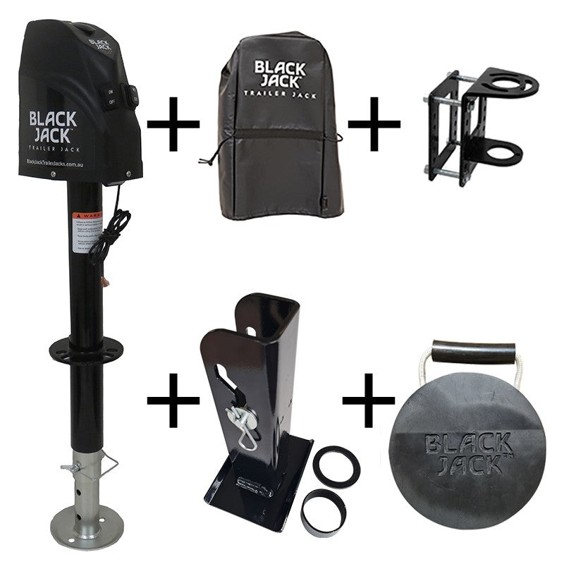 Black Jack Trailer Jack with Clamp - Electric powered Jockey lift - with Folding Foot Titan