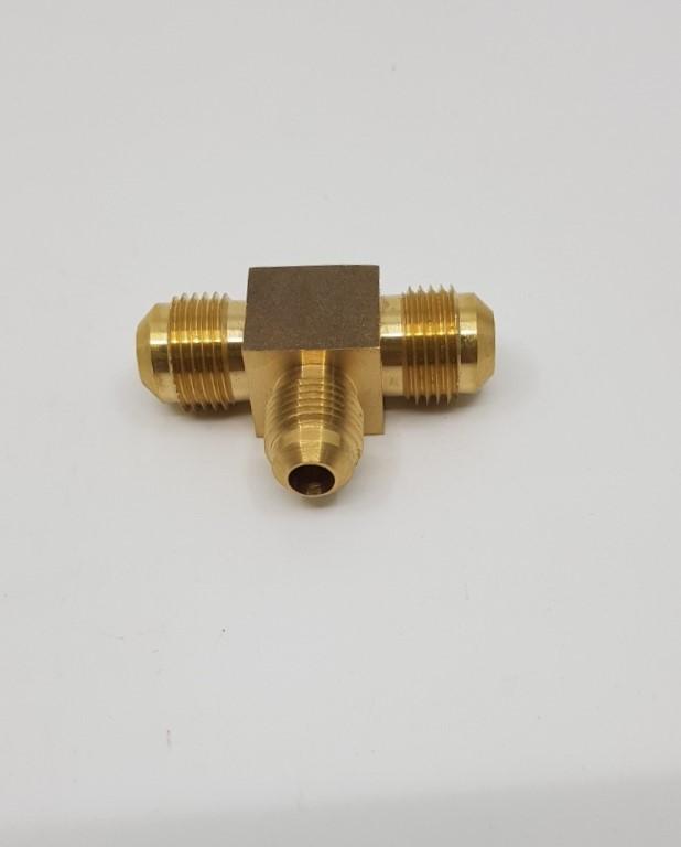 Brass Gas Fitting 3-8 Flare Three Way Tee with one 5-16 Flare Brass