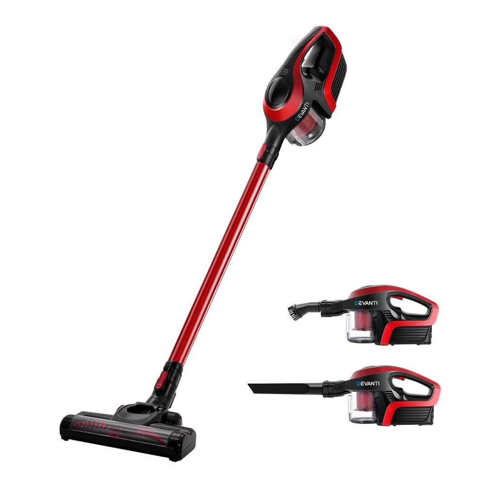 Devanti Cordless Stick Vacuum Cleaner - Black and Red Everything Caravans