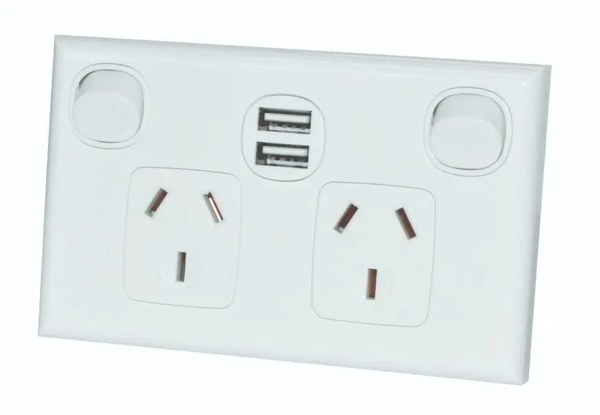 Double Pole Twin Outlet GPO with built in twin USB Coast to Coast