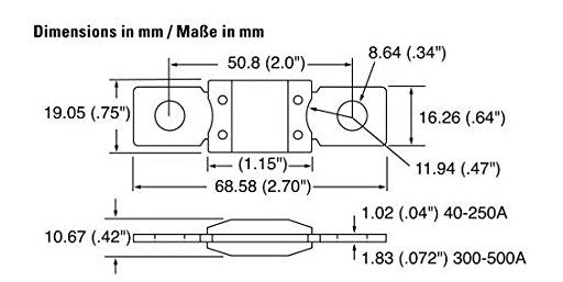 Mega Fuse 60amp bolt-on fuse for high current wiring protection - Each OEX