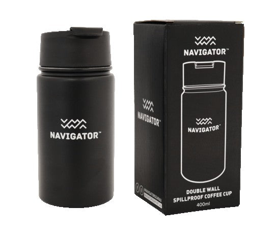 Navigator Gear SPILLPROOF COFFEE CUP - Stainless Steel Black Navigator Gear