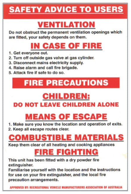 Safety Advice to User sticker Gas Components