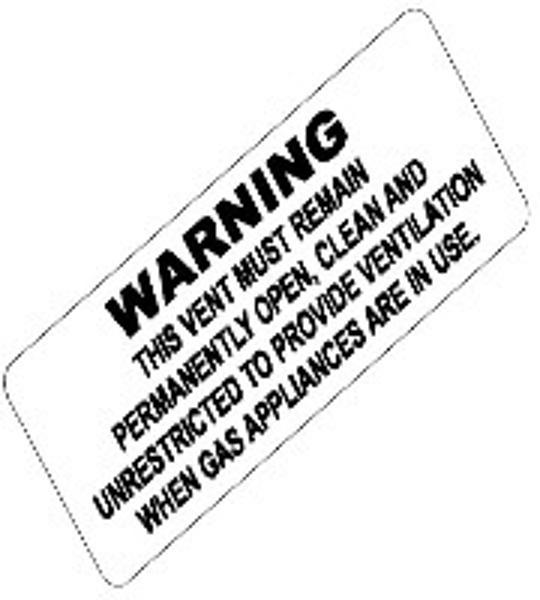 Vent Warning Label (WHITE with Red Writing) Caravan Industry