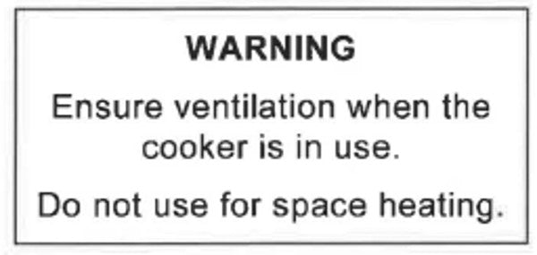 WARNING Label Cooker ( WHITE with red writing) Gas Components